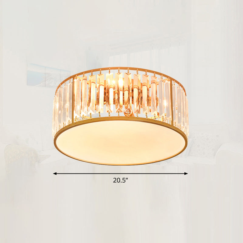 Minimalism Drum Flushmount Ceiling Lamp Prismatic Crystal Bedroom Flush Mounted Light Gold 20.5" Clearhalo 'Ceiling Lights' 'Close To Ceiling Lights' 'Close to ceiling' 'Flush mount' Lighting' 2327607