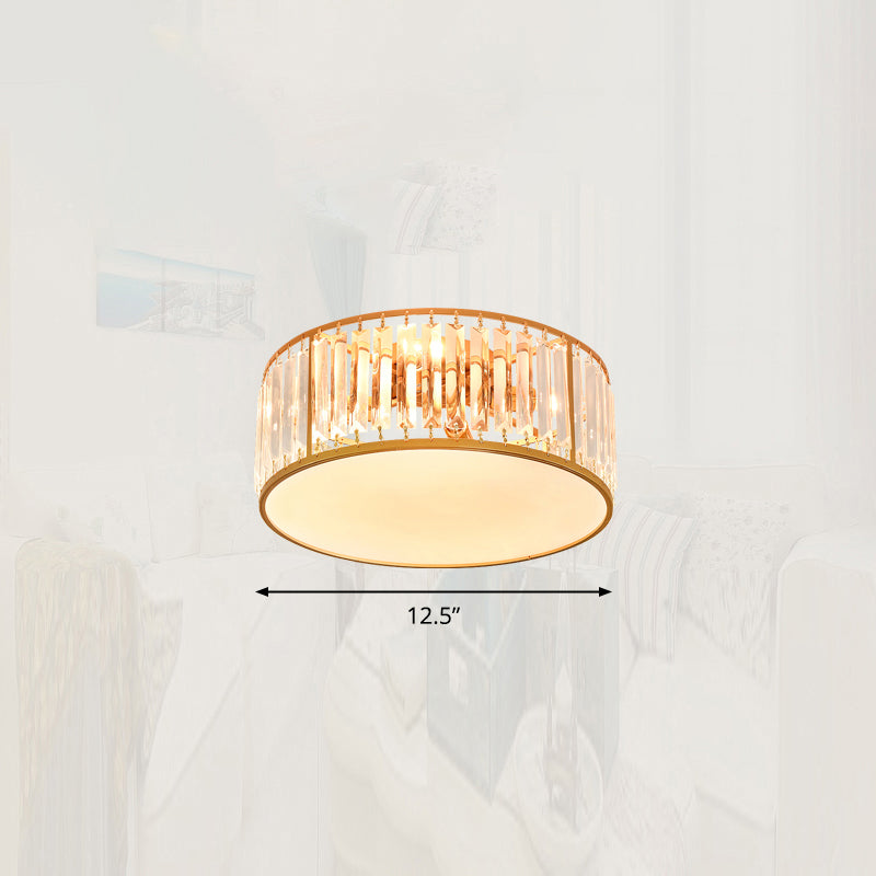 Minimalism Drum Flushmount Ceiling Lamp Prismatic Crystal Bedroom Flush Mounted Light Gold 12.5" Clearhalo 'Ceiling Lights' 'Close To Ceiling Lights' 'Close to ceiling' 'Flush mount' Lighting' 2327608