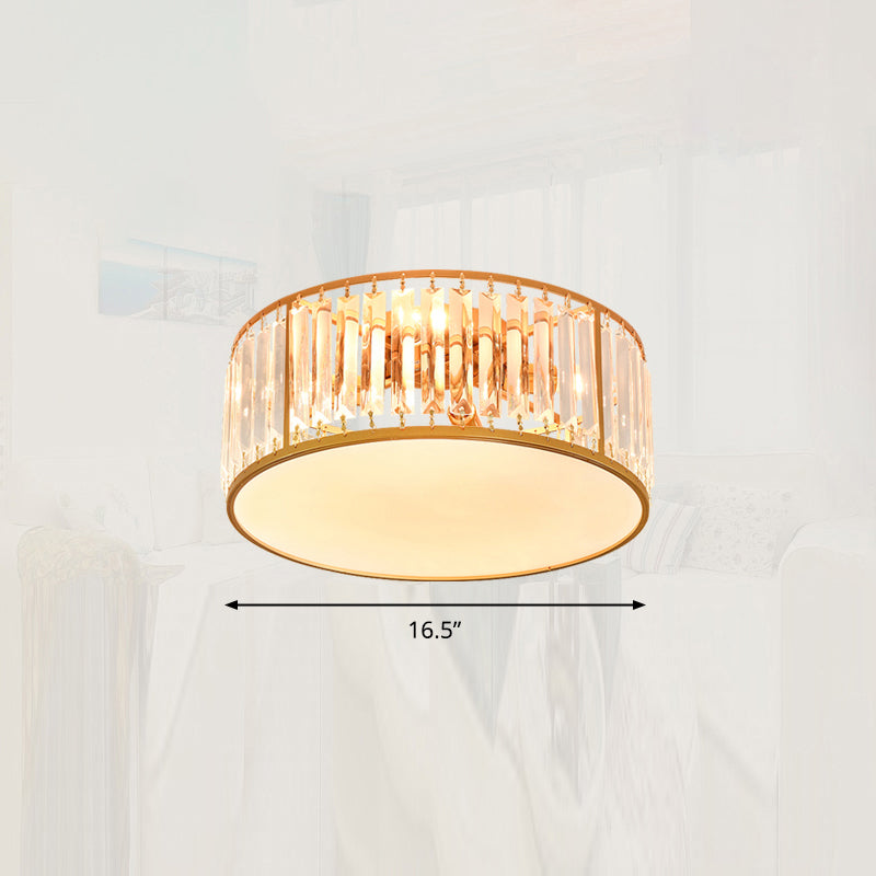 Minimalism Drum Flushmount Ceiling Lamp Prismatic Crystal Bedroom Flush Mounted Light Gold 16.5" Clearhalo 'Ceiling Lights' 'Close To Ceiling Lights' 'Close to ceiling' 'Flush mount' Lighting' 2327610