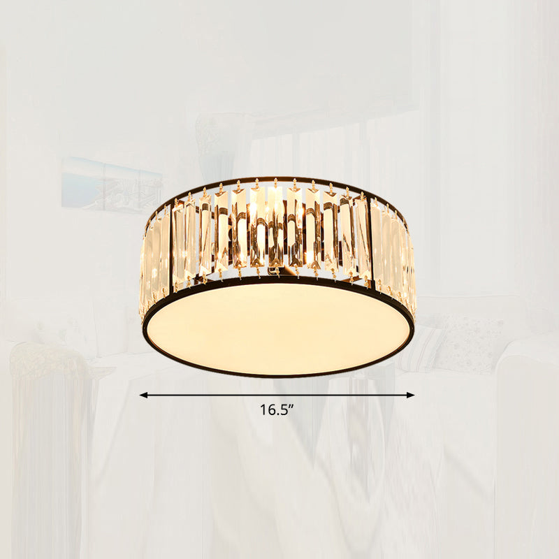Minimalism Drum Flushmount Ceiling Lamp Prismatic Crystal Bedroom Flush Mounted Light Black 16.5" Clearhalo 'Ceiling Lights' 'Close To Ceiling Lights' 'Close to ceiling' 'Flush mount' Lighting' 2327612