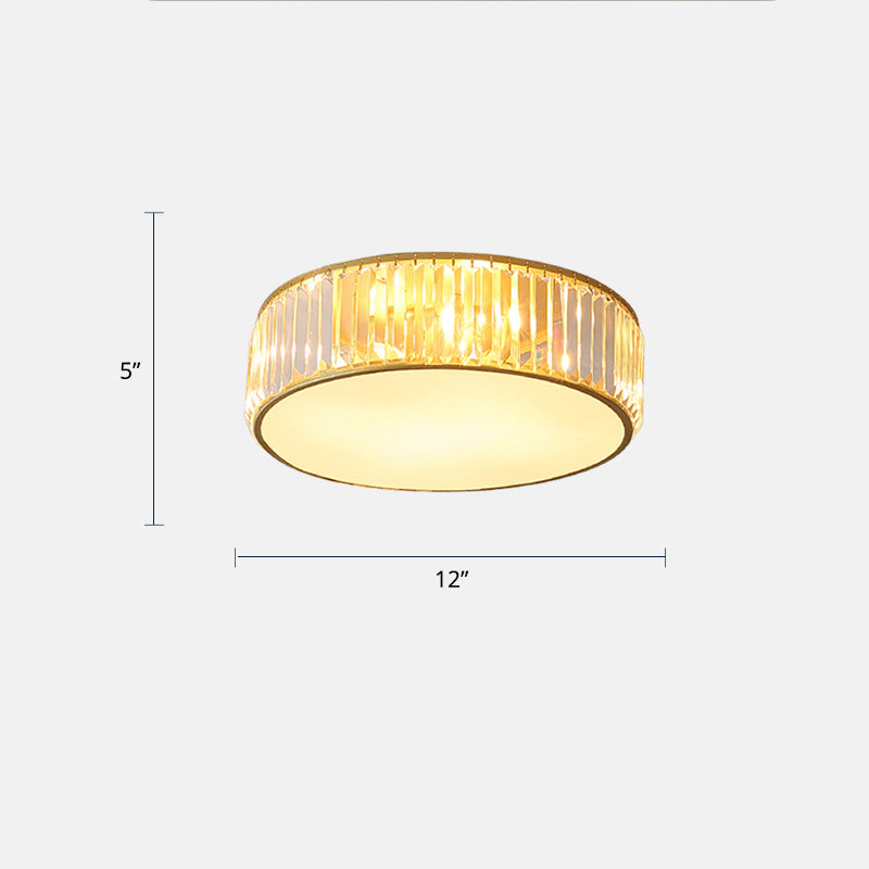 Drum Bedroom LED Flush Light Crystal Rod Modern Flush Mount Ceiling Light Fixture Gold 12" Clearhalo 'Ceiling Lights' 'Close To Ceiling Lights' 'Close to ceiling' 'Flush mount' Lighting' 2327620