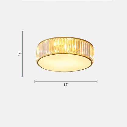 Drum Bedroom LED Flush Light Crystal Rod Modern Flush Mount Ceiling Light Fixture Gold 12" Clearhalo 'Ceiling Lights' 'Close To Ceiling Lights' 'Close to ceiling' 'Flush mount' Lighting' 2327620
