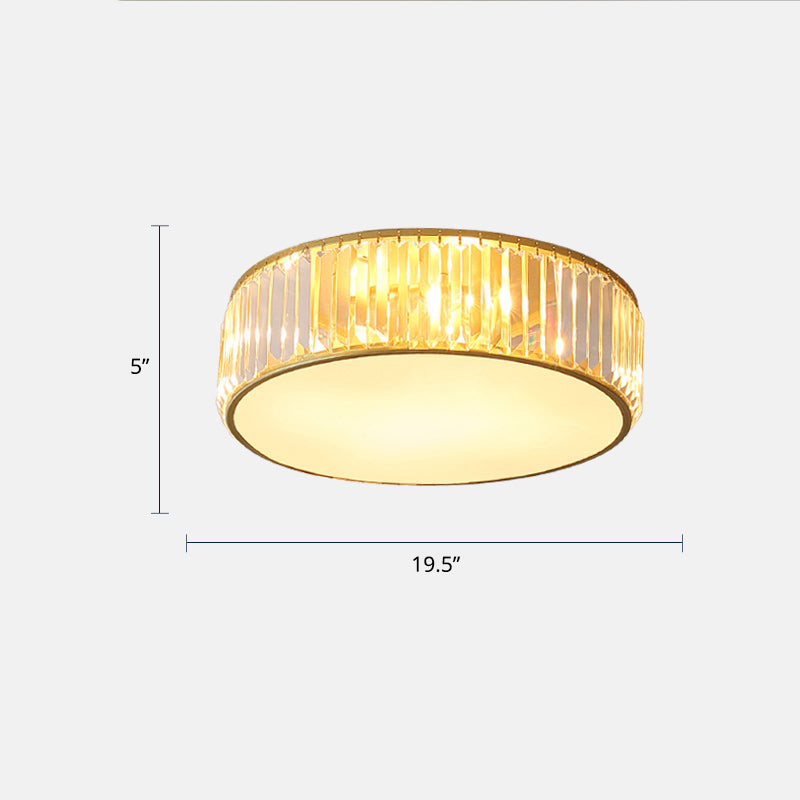 Drum Bedroom LED Flush Light Crystal Rod Modern Flush Mount Ceiling Light Fixture Gold 19.5" Clearhalo 'Ceiling Lights' 'Close To Ceiling Lights' 'Close to ceiling' 'Flush mount' Lighting' 2327621