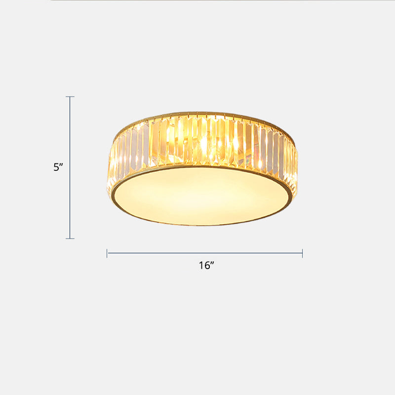 Drum Bedroom LED Flush Light Crystal Rod Modern Flush Mount Ceiling Light Fixture Gold 16" Clearhalo 'Ceiling Lights' 'Close To Ceiling Lights' 'Close to ceiling' 'Flush mount' Lighting' 2327622