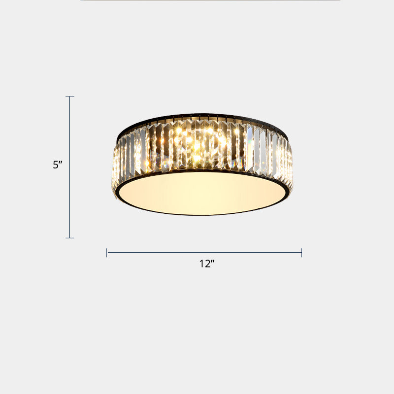 Drum Bedroom LED Flush Light Crystal Rod Modern Flush Mount Ceiling Light Fixture Black 12" Clearhalo 'Ceiling Lights' 'Close To Ceiling Lights' 'Close to ceiling' 'Flush mount' Lighting' 2327624