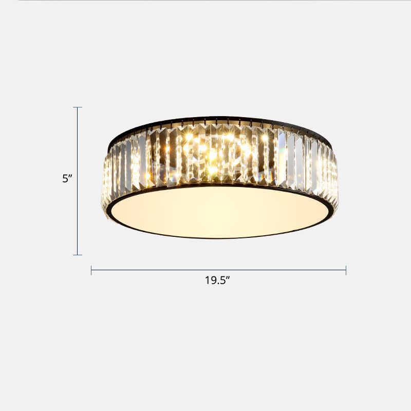 Drum Bedroom LED Flush Light Crystal Rod Modern Flush Mount Ceiling Light Fixture Black 19.5" Clearhalo 'Ceiling Lights' 'Close To Ceiling Lights' 'Close to ceiling' 'Flush mount' Lighting' 2327625