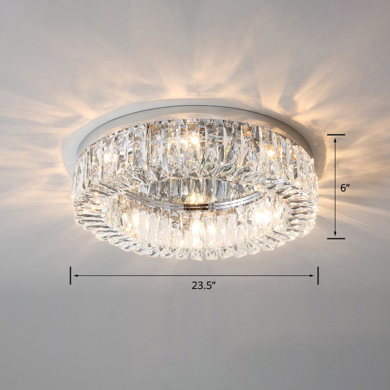 Beveled Cut Crystal Ring Flush Light Fixture Simple Style Flush Mount Ceiling Light for Bedroom Silver 23.5" Clearhalo 'Ceiling Lights' 'Close To Ceiling Lights' 'Close to ceiling' 'Flush mount' Lighting' 2327634