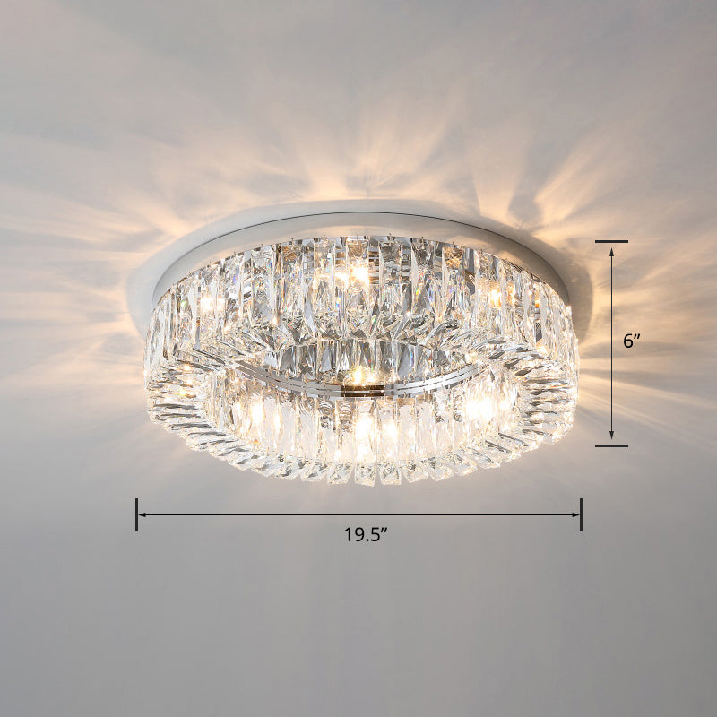 Beveled Cut Crystal Ring Flush Light Fixture Simple Style Flush Mount Ceiling Light for Bedroom Silver 19.5" Clearhalo 'Ceiling Lights' 'Close To Ceiling Lights' 'Close to ceiling' 'Flush mount' Lighting' 2327635
