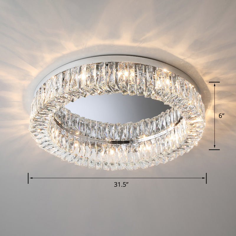 Beveled Cut Crystal Ring Flush Light Fixture Simple Style Flush Mount Ceiling Light for Bedroom Silver 31.5" Clearhalo 'Ceiling Lights' 'Close To Ceiling Lights' 'Close to ceiling' 'Flush mount' Lighting' 2327637
