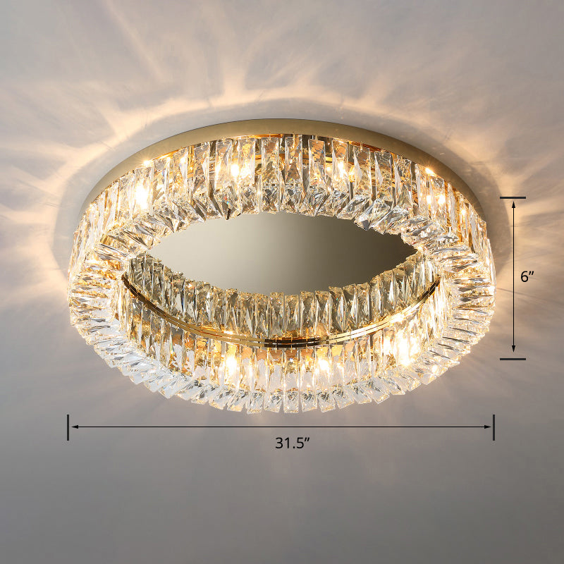 Beveled Cut Crystal Ring Flush Light Fixture Simple Style Flush Mount Ceiling Light for Bedroom Gold 31.5" Clearhalo 'Ceiling Lights' 'Close To Ceiling Lights' 'Close to ceiling' 'Flush mount' Lighting' 2327641
