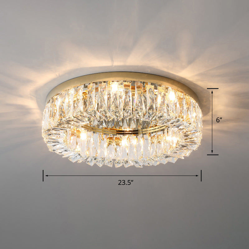 Beveled Cut Crystal Ring Flush Light Fixture Simple Style Flush Mount Ceiling Light for Bedroom Gold 23.5" Clearhalo 'Ceiling Lights' 'Close To Ceiling Lights' 'Close to ceiling' 'Flush mount' Lighting' 2327643
