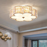 Simple Style 6-Light Ceiling Fixture Champagne Flower Flush Mount Light with Crystal Shade Clearhalo 'Ceiling Lights' 'Close To Ceiling Lights' 'Close to ceiling' 'Flush mount' Lighting' 2327680