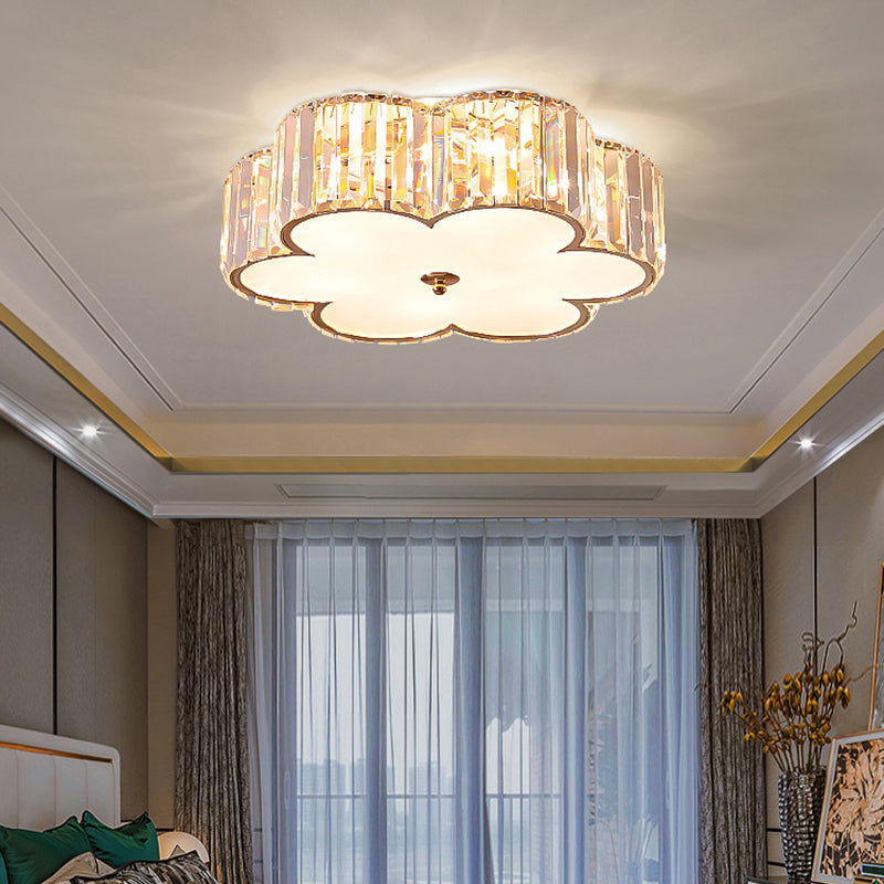Simple Style 6-Light Ceiling Fixture Champagne Flower Flush Mount Light with Crystal Shade Clearhalo 'Ceiling Lights' 'Close To Ceiling Lights' 'Close to ceiling' 'Flush mount' Lighting' 2327681