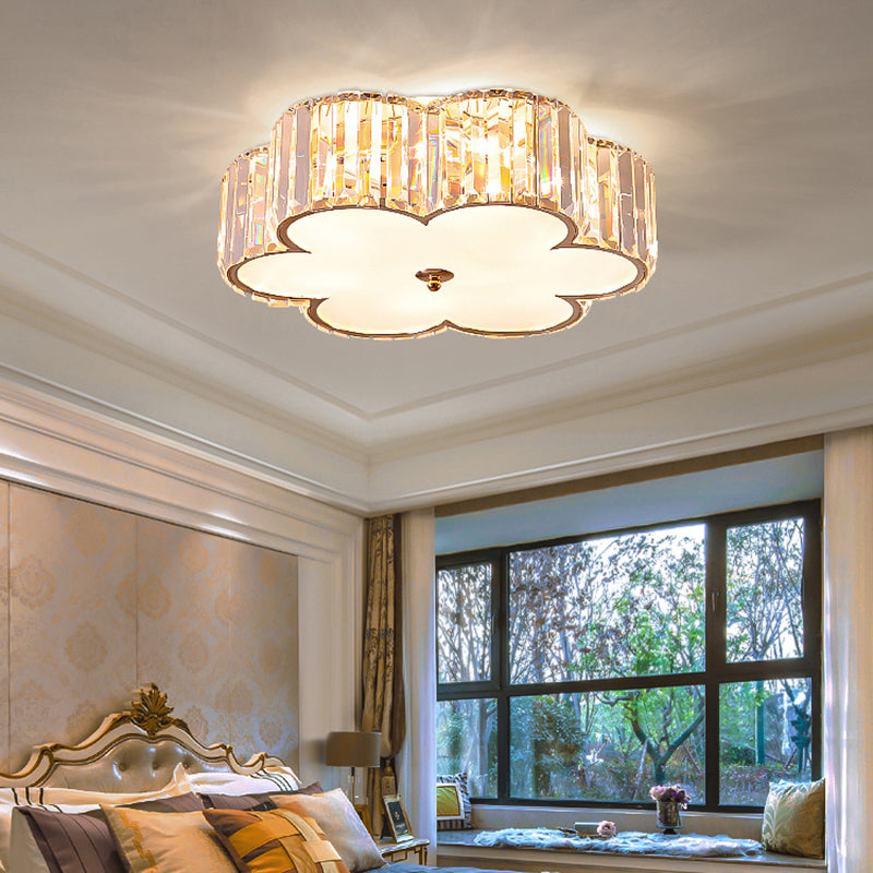Simple Style 6-Light Ceiling Fixture Champagne Flower Flush Mount Light with Crystal Shade Clearhalo 'Ceiling Lights' 'Close To Ceiling Lights' 'Close to ceiling' 'Flush mount' Lighting' 2327682