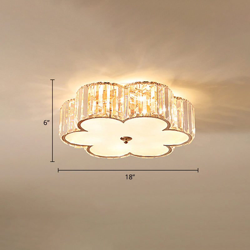 Simple Style 6-Light Ceiling Fixture Champagne Flower Flush Mount Light with Crystal Shade Clearhalo 'Ceiling Lights' 'Close To Ceiling Lights' 'Close to ceiling' 'Flush mount' Lighting' 2327683