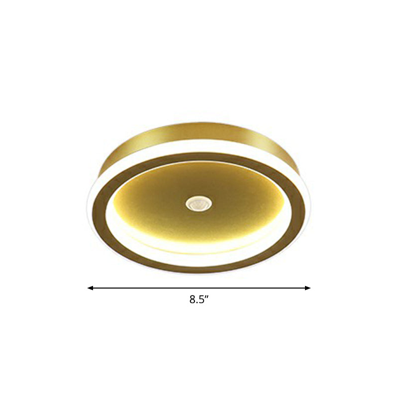 Geometric Shaped LED Ceiling Light Minimalism Metal Corridor Flush Mount Lighting Fixture Gold Round Clearhalo 'Ceiling Lights' 'Close To Ceiling Lights' 'Close to ceiling' 'Semi-flushmount' Lighting' 2327692