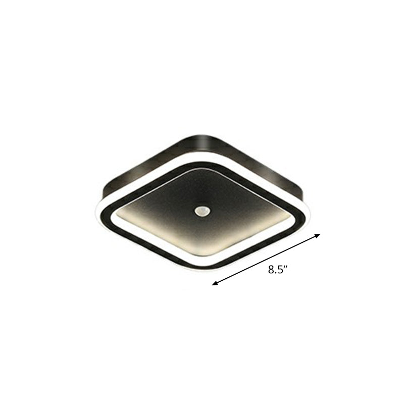 Geometric Shaped LED Ceiling Light Minimalism Metal Corridor Flush Mount Lighting Fixture Black Square Plate Clearhalo 'Ceiling Lights' 'Close To Ceiling Lights' 'Close to ceiling' 'Semi-flushmount' Lighting' 2327702