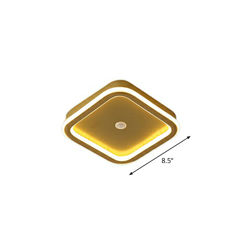 Geometric Shaped LED Ceiling Light Minimalism Metal Corridor Flush Mount Lighting Fixture Gold Square Plate Clearhalo 'Ceiling Lights' 'Close To Ceiling Lights' 'Close to ceiling' 'Semi-flushmount' Lighting' 2327704