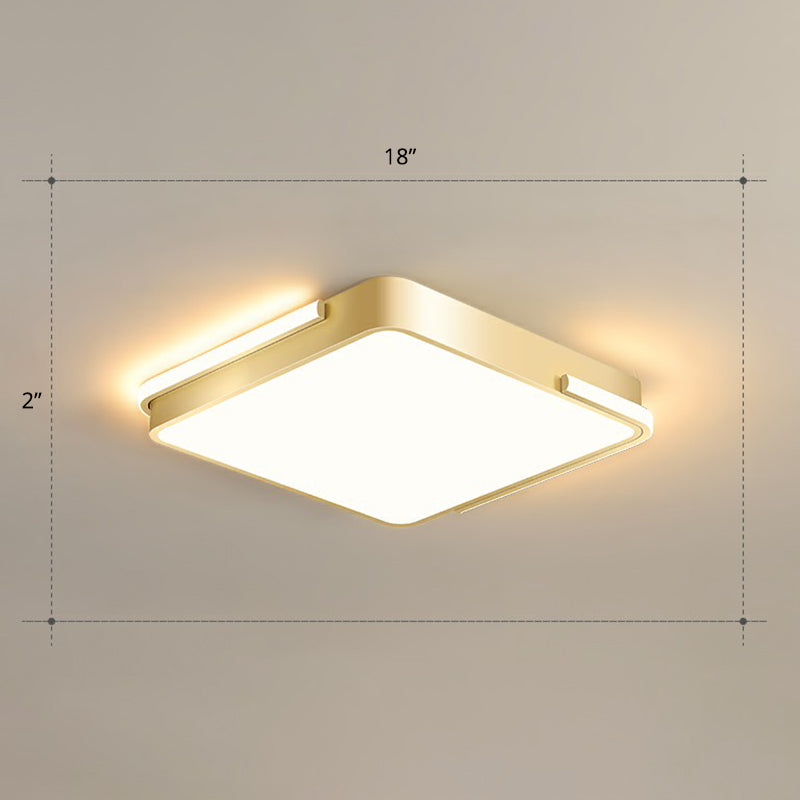 Metallic Geometric Shape Ceiling Lamp Minimalistic Brushed Gold LED Flush Mount Light - Gold - Warm - Square Plate - Clearhalo - 'Ceiling Lights' - 'Close To Ceiling Lights' - 'Close to ceiling' - 'Flush mount' - Lighting' - 2327744