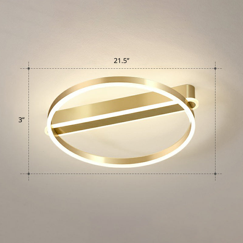 Gold O Shaped Flush Mount Fixture Minimalism Metal LED Flush Mount Ceiling Light for Bedroom Gold 21.5" Remote Control Stepless Dimming Clearhalo 'Ceiling Lights' 'Close To Ceiling Lights' 'Close to ceiling' 'Flush mount' Lighting' 2327855