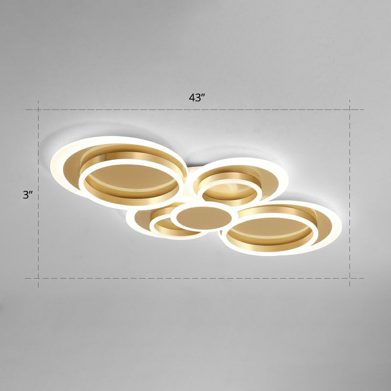 Metallic Ring Shaped Flushmount Light Contemporary Gold Finish LED Ceiling Mount Light Gold 43" White Clearhalo 'Ceiling Lights' 'Close To Ceiling Lights' 'Close to ceiling' 'Flush mount' Lighting' 2327869