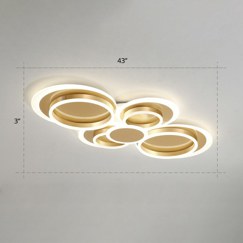 Metallic Ring Shaped Flushmount Light Contemporary Gold Finish LED Ceiling Mount Light Gold 43" Remote Control Stepless Dimming Clearhalo 'Ceiling Lights' 'Close To Ceiling Lights' 'Close to ceiling' 'Flush mount' Lighting' 2327870