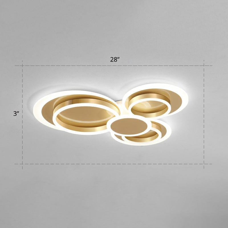 Metallic Ring Shaped Flushmount Light Contemporary Gold Finish LED Ceiling Mount Light Gold 28" White Clearhalo 'Ceiling Lights' 'Close To Ceiling Lights' 'Close to ceiling' 'Flush mount' Lighting' 2327874