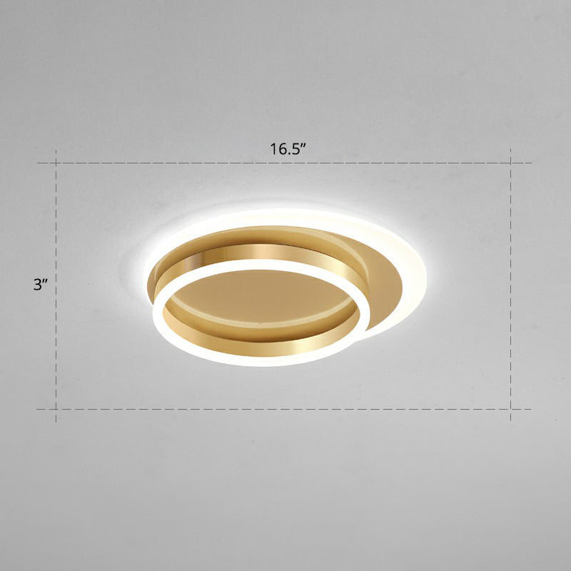 Metallic Ring Shaped Flushmount Light Contemporary Gold Finish LED Ceiling Mount Light Gold 16.5" White Clearhalo 'Ceiling Lights' 'Close To Ceiling Lights' 'Close to ceiling' 'Flush mount' Lighting' 2327879