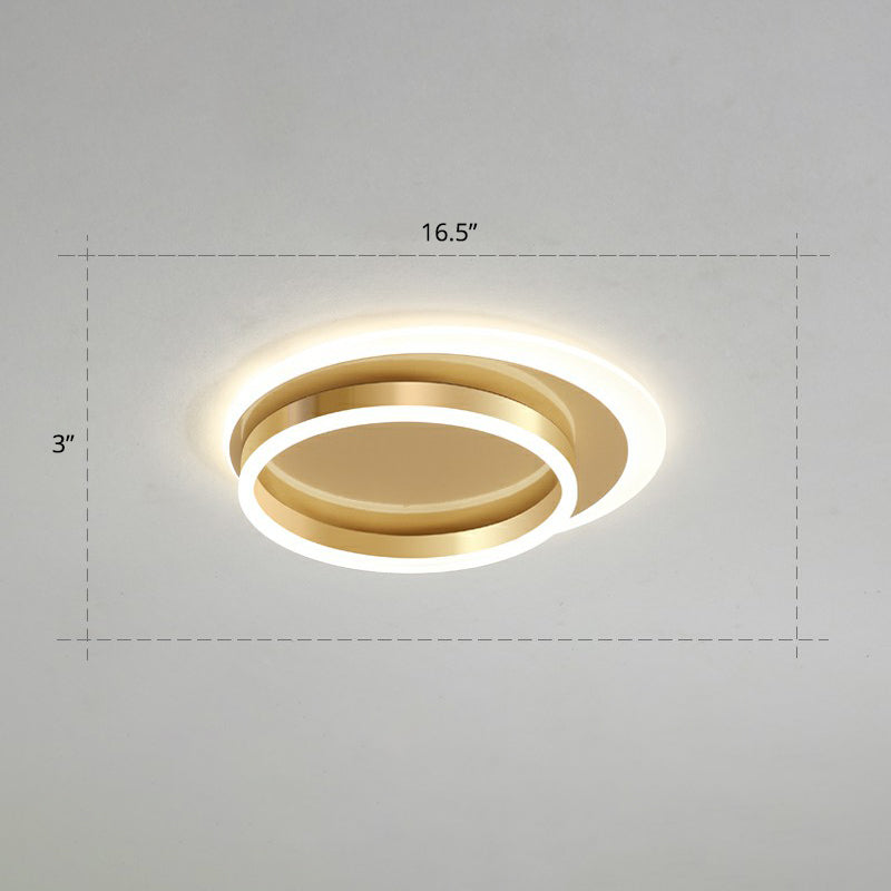Metallic Ring Shaped Flushmount Light Contemporary Gold Finish LED Ceiling Mount Light Gold 16.5" Remote Control Stepless Dimming Clearhalo 'Ceiling Lights' 'Close To Ceiling Lights' 'Close to ceiling' 'Flush mount' Lighting' 2327880