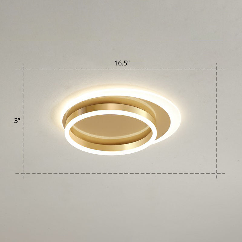 Metallic Ring Shaped Flushmount Light Contemporary Gold Finish LED Ceiling Mount Light Gold 16.5" Warm Clearhalo 'Ceiling Lights' 'Close To Ceiling Lights' 'Close to ceiling' 'Flush mount' Lighting' 2327881