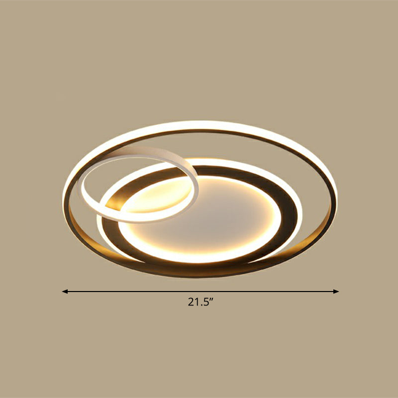 3-Ring Bedroom Ceiling Flush Mount Acrylic Minimalist LED Flush Light Fixture in Black Black 21.5" Warm Clearhalo 'Ceiling Lights' 'Close To Ceiling Lights' 'Close to ceiling' 'Flush mount' Lighting' 2327891