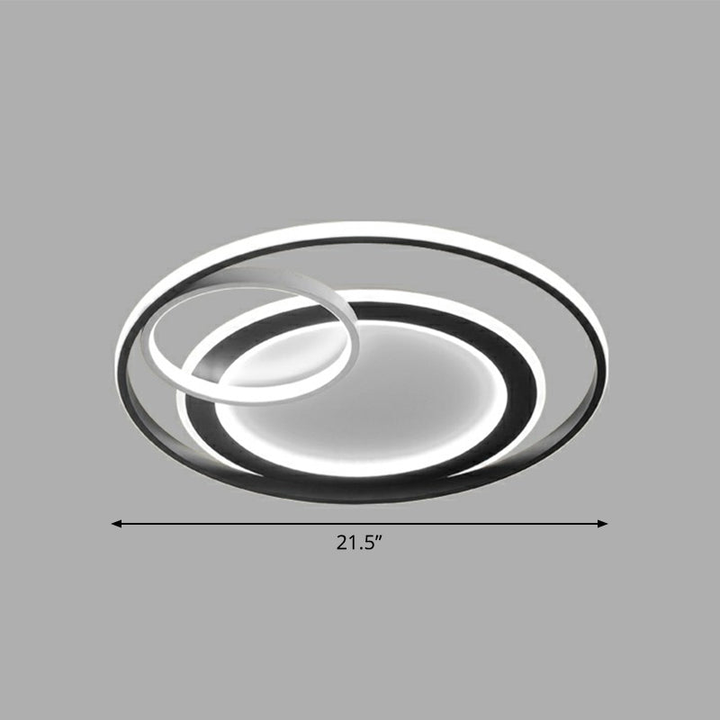 3-Ring Bedroom Ceiling Flush Mount Acrylic Minimalist LED Flush Light Fixture in Black Black 21.5" White Clearhalo 'Ceiling Lights' 'Close To Ceiling Lights' 'Close to ceiling' 'Flush mount' Lighting' 2327894