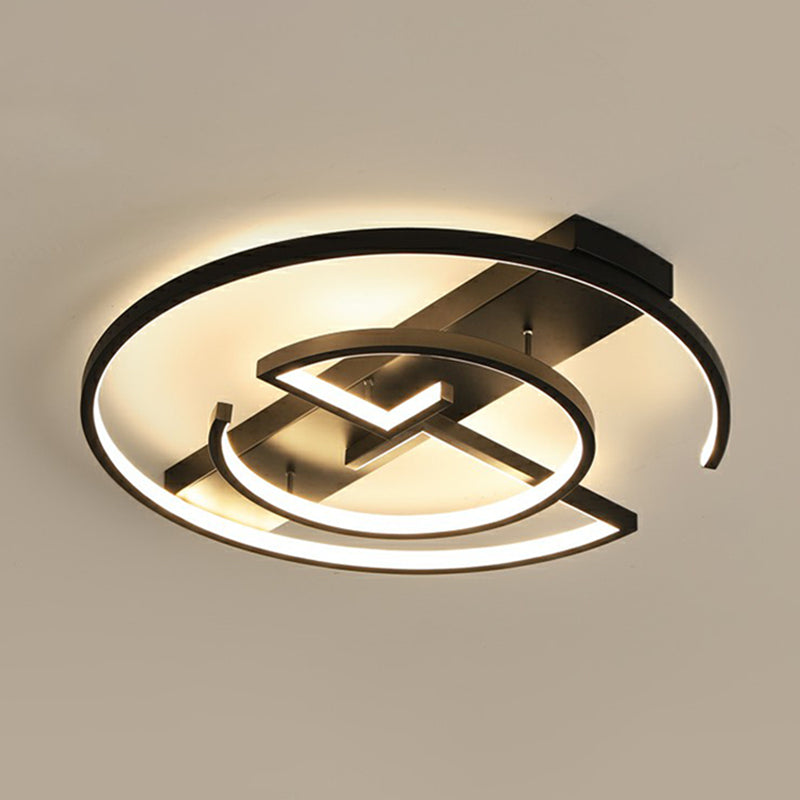 Circular Metal LED Flush Light Fixture Simplicity Black Close to Ceiling Lamp for Bedroom Black 24.5" Remote Control Stepless Dimming Clearhalo 'Ceiling Lights' 'Close To Ceiling Lights' 'Close to ceiling' 'Flush mount' Lighting' 2327962