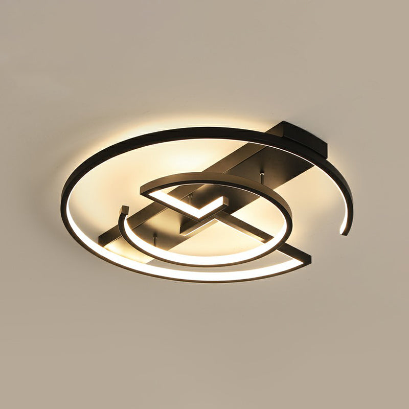 Circular Metal LED Flush Light Fixture Simplicity Black Close to Ceiling Lamp for Bedroom Black 16.5" Remote Control Stepless Dimming Clearhalo 'Ceiling Lights' 'Close To Ceiling Lights' 'Close to ceiling' 'Flush mount' Lighting' 2327972