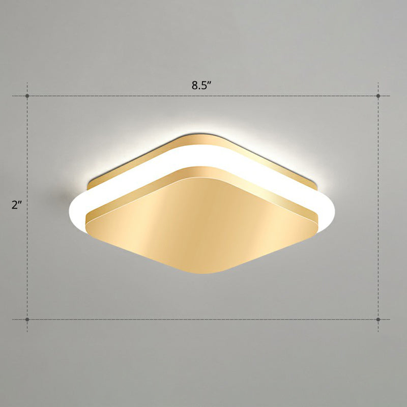 Geometric Foyer Flushmount Lighting Acrylic Simple Style LED Ceiling Mount Light in Gold Gold White Square Plate Clearhalo 'Ceiling Lights' 'Close To Ceiling Lights' 'Close to ceiling' 'Flush mount' Lighting' 2327991