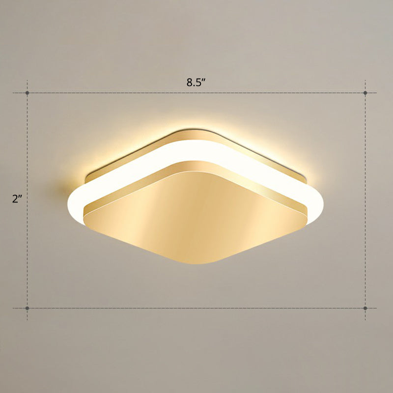 Geometric Foyer Flushmount Lighting Acrylic Simple Style LED Ceiling Mount Light in Gold Gold Warm Square Plate Clearhalo 'Ceiling Lights' 'Close To Ceiling Lights' 'Close to ceiling' 'Flush mount' Lighting' 2327993