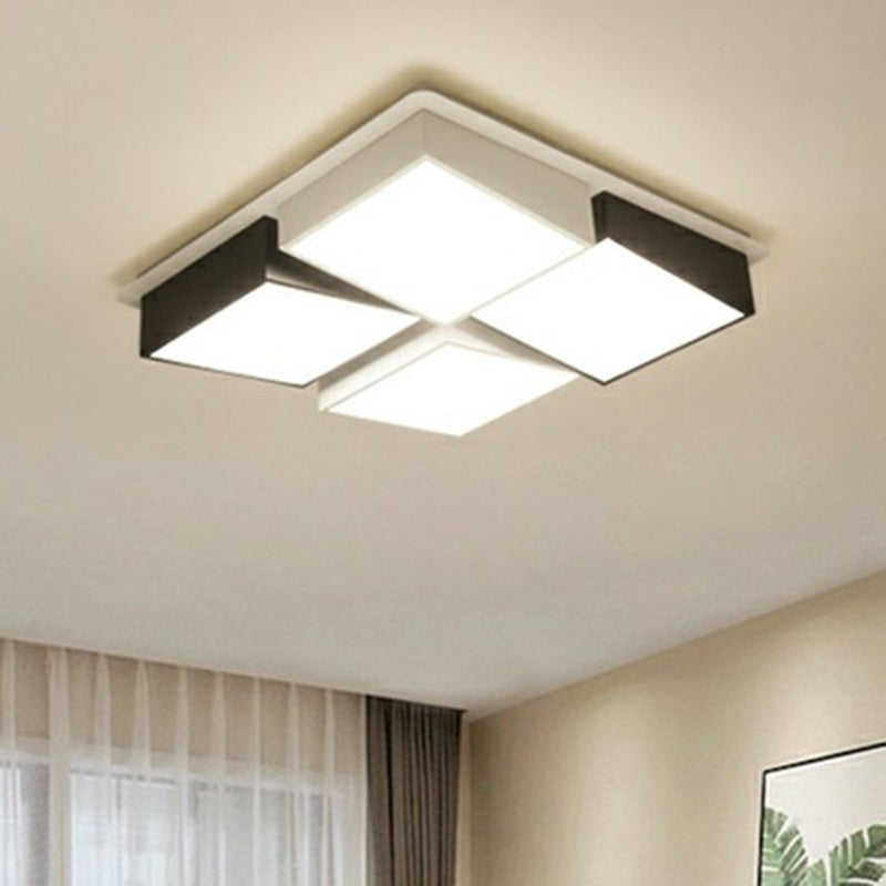 Bedroom Ceiling Mount Lighting Modern Black Flush Mount with Geometric Acrylic Shade Black Remote Control Stepless Dimming Square Plate Clearhalo 'Ceiling Lights' 'Close To Ceiling Lights' 'Close to ceiling' 'Flush mount' Lighting' 2328030
