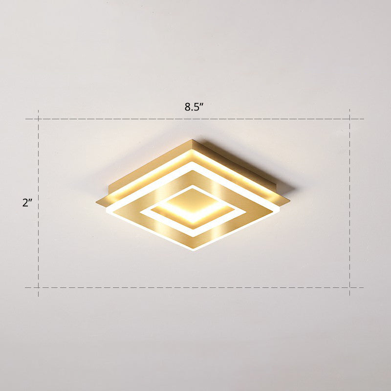 Small Ceiling Flush Mount Light Simple Metal Hallway LED Flush Mount Lighting in Gold Gold Warm Square Plate Clearhalo 'Ceiling Lights' 'Close To Ceiling Lights' 'Close to ceiling' 'Flush mount' Lighting' 2328061