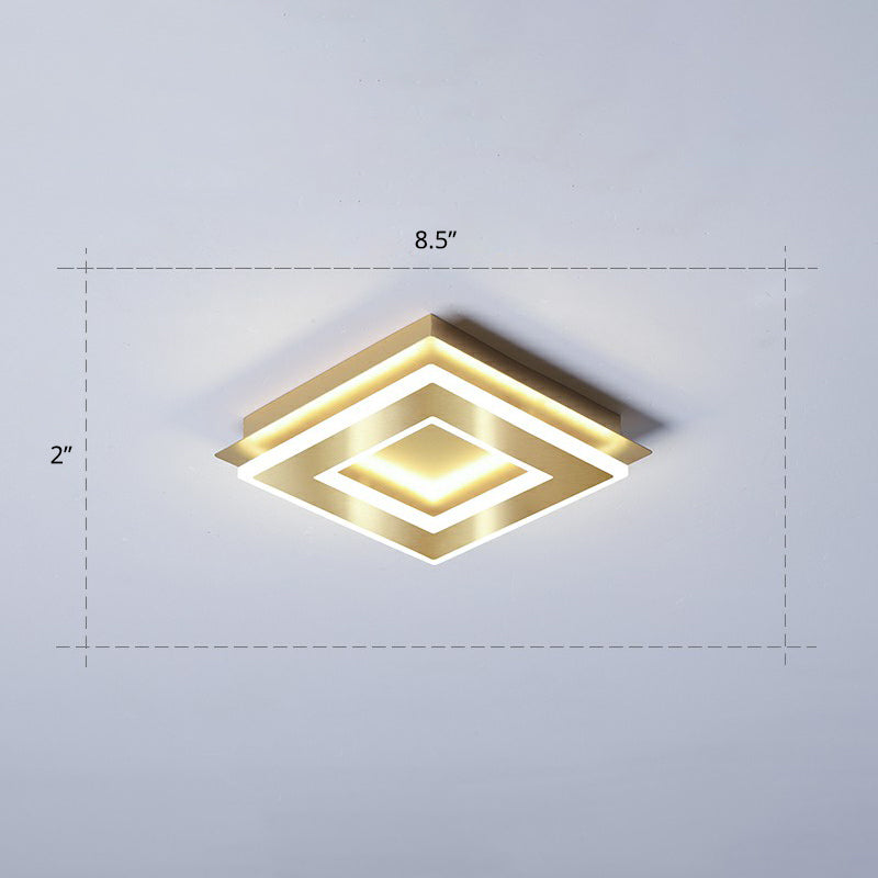 Small Ceiling Flush Mount Light Simple Metal Hallway LED Flush Mount Lighting in Gold Gold White Square Plate Clearhalo 'Ceiling Lights' 'Close To Ceiling Lights' 'Close to ceiling' 'Flush mount' Lighting' 2328062
