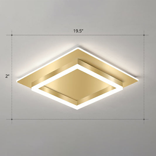 Golden Square Flush Mounted Lamp Minimalist Metal LED Flushmount Light for Bedroom Gold 19.5" White Clearhalo 'Ceiling Lights' 'Close To Ceiling Lights' 'Close to ceiling' 'Flush mount' Lighting' 2328071