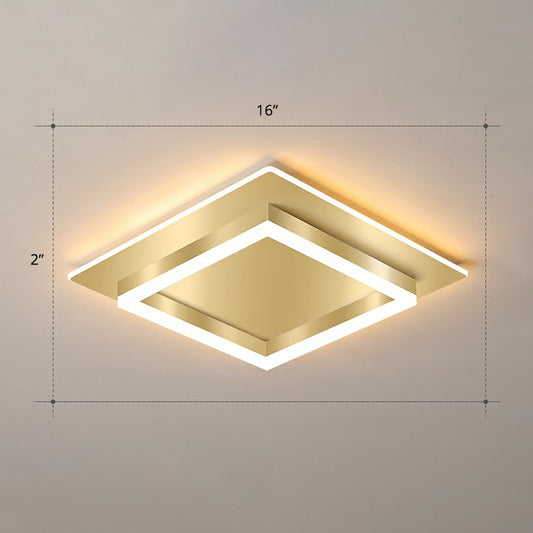 Golden Square Flush Mounted Lamp Minimalist Metal LED Flushmount Light for Bedroom Gold 16" Warm Clearhalo 'Ceiling Lights' 'Close To Ceiling Lights' 'Close to ceiling' 'Flush mount' Lighting' 2328079