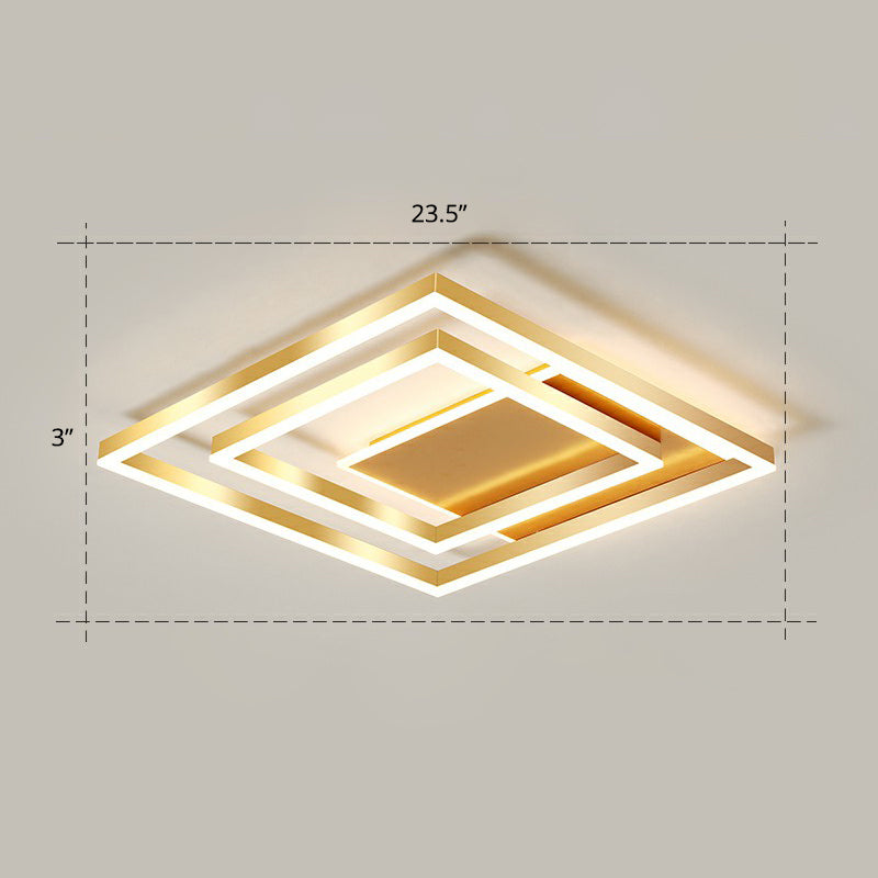 Minimalist Square LED Flush Ceiling Light Metallic Bedroom Flush-Mount Light Fixture in Gold - Gold - 23.5" - Remote Control Stepless Dimming - Clearhalo - 'Ceiling Lights' - 'Close To Ceiling Lights' - 'Close to ceiling' - 'Flush mount' - Lighting' - 2328092