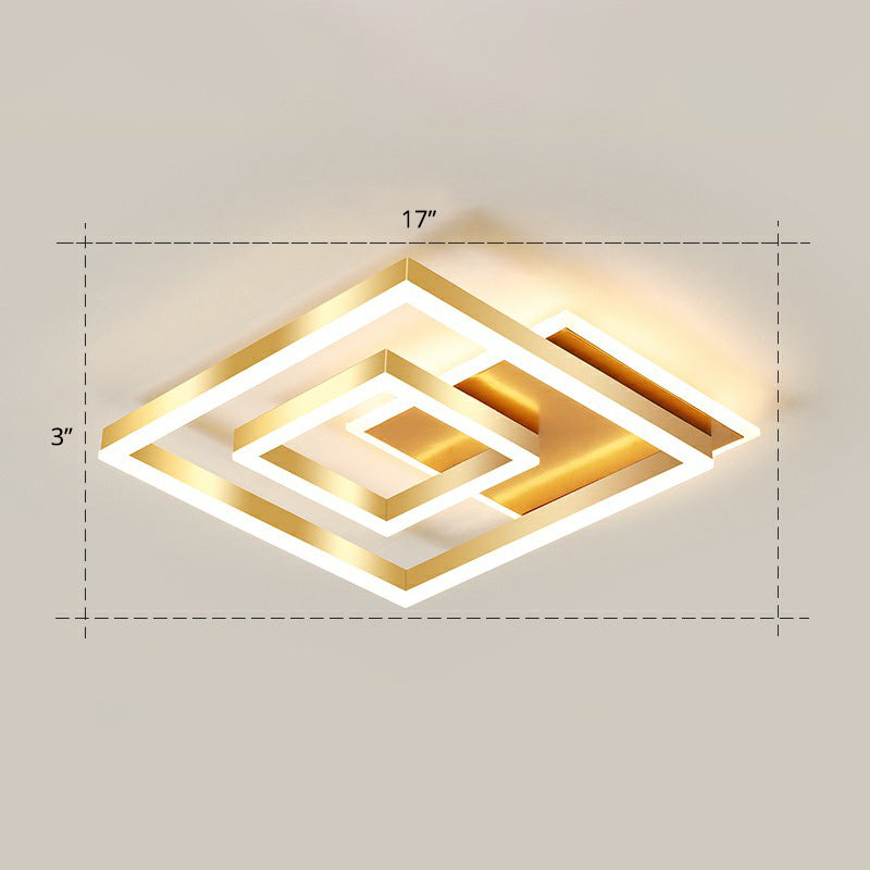 Minimalist Square LED Flush Ceiling Light Metallic Bedroom Flush-Mount Light Fixture in Gold - Gold - 17" - Remote Control Stepless Dimming - Clearhalo - 'Ceiling Lights' - 'Close To Ceiling Lights' - 'Close to ceiling' - 'Flush mount' - Lighting' - 2328093