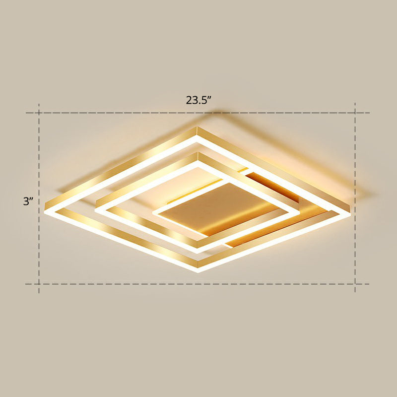 Minimalist Square LED Flush Ceiling Light Metallic Bedroom Flush-Mount Light Fixture in Gold - Gold - 23.5" - Warm - Clearhalo - 'Ceiling Lights' - 'Close To Ceiling Lights' - 'Close to ceiling' - 'Flush mount' - Lighting' - 2328097