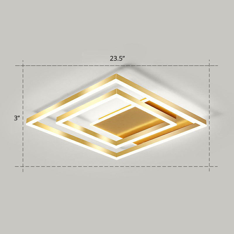 Minimalist Square LED Flush Ceiling Light Metallic Bedroom Flush-Mount Light Fixture in Gold Gold 23.5" White Clearhalo 'Ceiling Lights' 'Close To Ceiling Lights' 'Close to ceiling' 'Flush mount' Lighting' 2328099