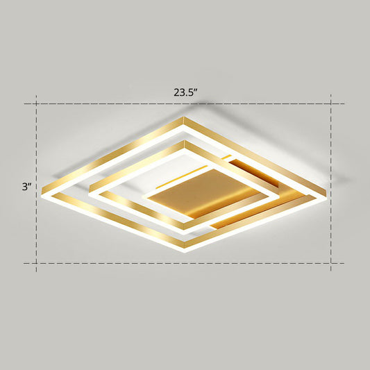 Minimalist Square LED Flush Ceiling Light Metallic Bedroom Flush-Mount Light Fixture in Gold Gold 23.5" White Clearhalo 'Ceiling Lights' 'Close To Ceiling Lights' 'Close to ceiling' 'Flush mount' Lighting' 2328099