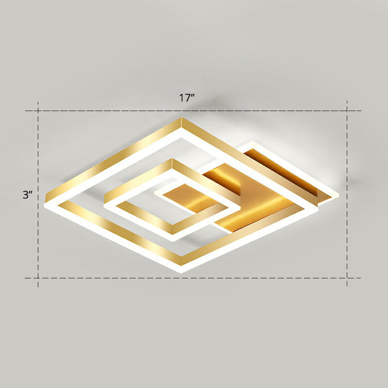 Minimalist Square LED Flush Ceiling Light Metallic Bedroom Flush-Mount Light Fixture in Gold - Gold - 17" - White - Clearhalo - 'Ceiling Lights' - 'Close To Ceiling Lights' - 'Close to ceiling' - 'Flush mount' - Lighting' - 2328101