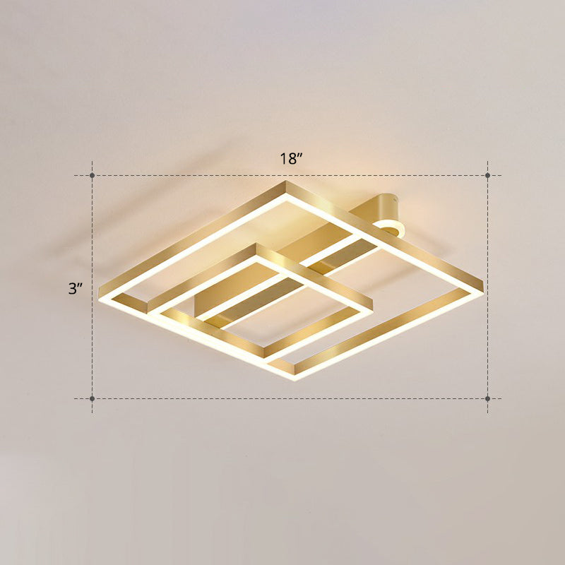 Square Shaped Flush Mount Ceiling Fixture Simple Acrylic Gold LED Flush Light for Bedroom Gold Warm Double Ring Clearhalo 'Ceiling Lights' 'Close To Ceiling Lights' 'Close to ceiling' 'Flush mount' Lighting' 2328103