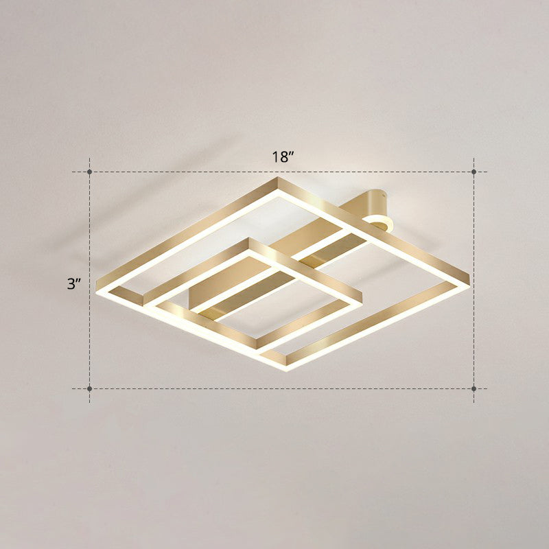 Square Shaped Flush Mount Ceiling Fixture Simple Acrylic Gold LED Flush Light for Bedroom Gold White Double Ring Clearhalo 'Ceiling Lights' 'Close To Ceiling Lights' 'Close to ceiling' 'Flush mount' Lighting' 2328106