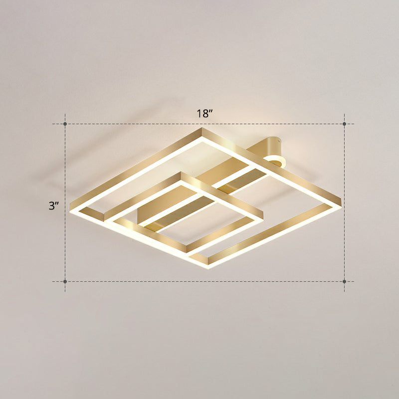 Square Shaped Flush Mount Ceiling Fixture Simple Acrylic Gold LED Flush Light for Bedroom Gold Remote Control Stepless Dimming Double Ring Clearhalo 'Ceiling Lights' 'Close To Ceiling Lights' 'Close to ceiling' 'Flush mount' Lighting' 2328110